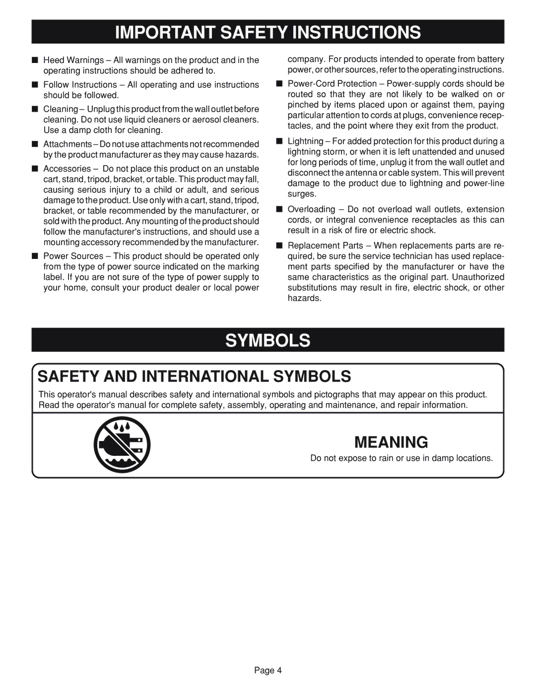 Ryobi RC960 specifications Important Safety Instructions 