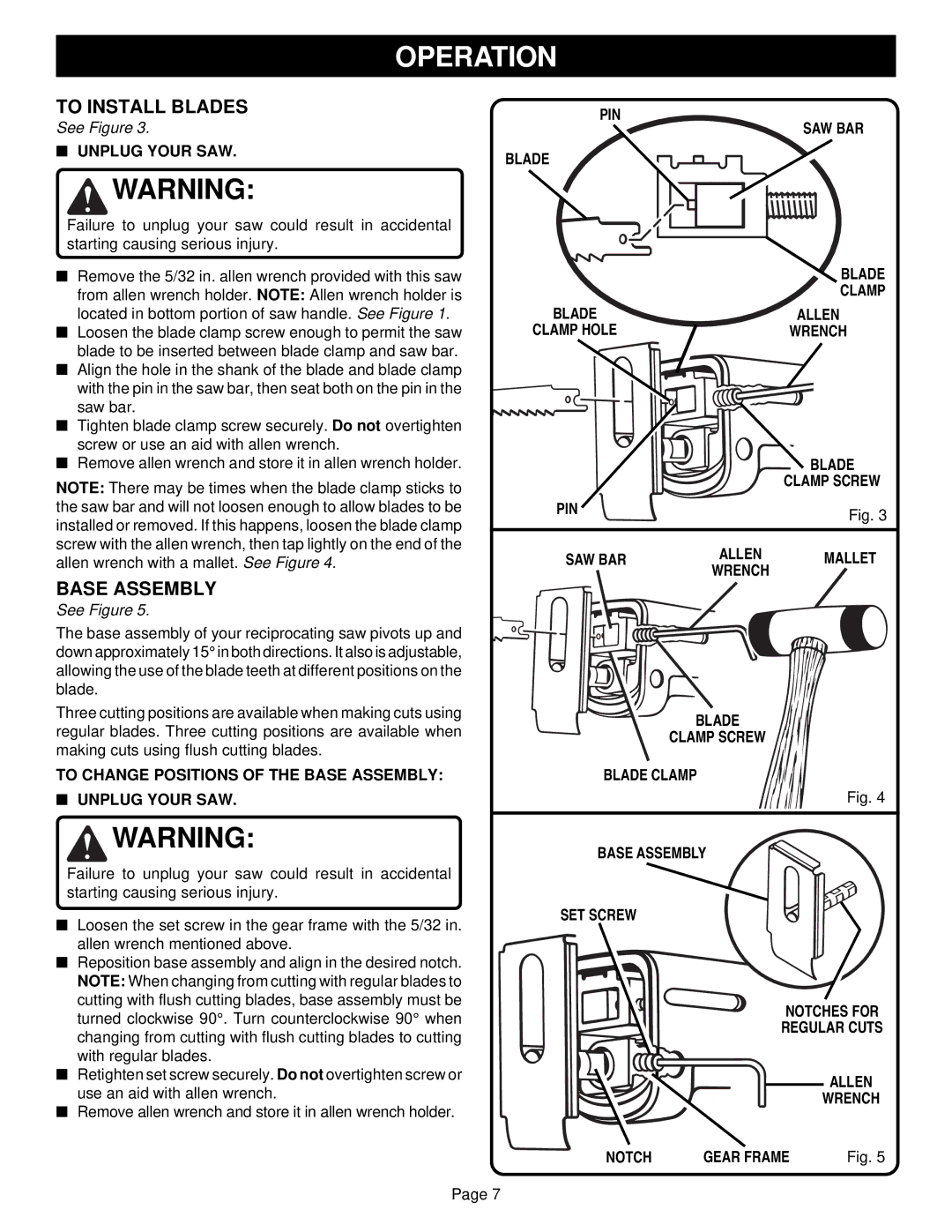 Ryobi RJ150V-01 specifications To Install Blades, Base Assembly 