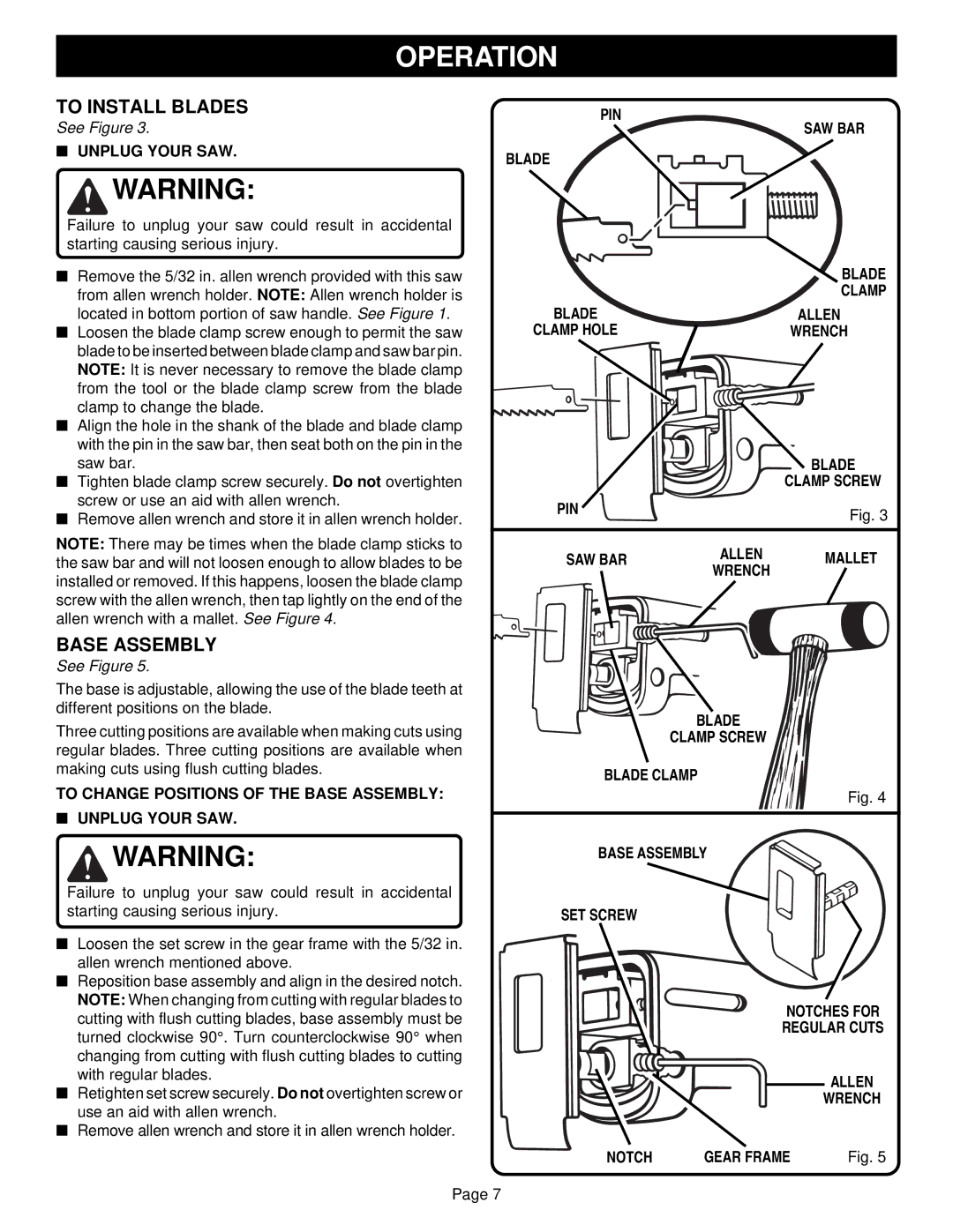 Ryobi RJ150V-02 specifications To Install Blades, Base Assembly 