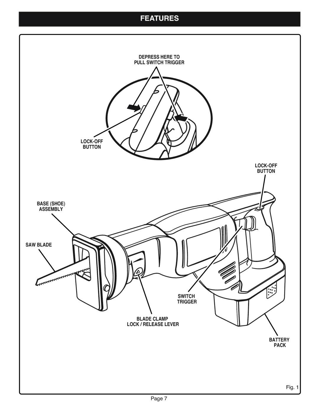 Ryobi RJC181 specifications Features 