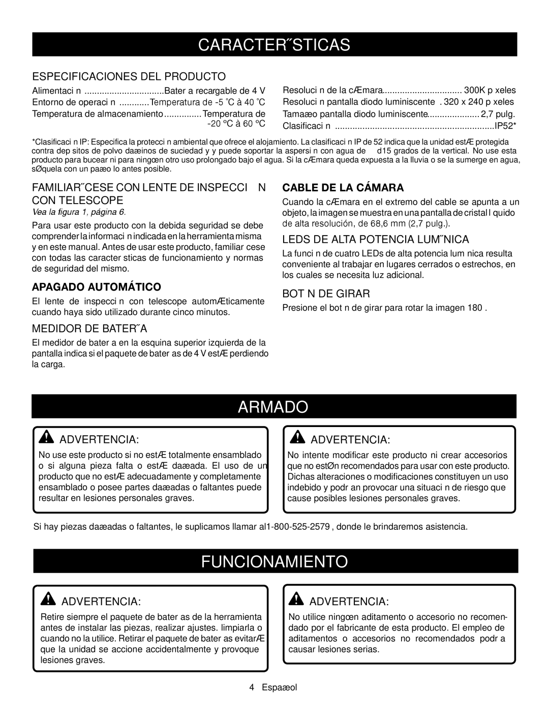 Ryobi RP4206 manuel dutilisation Características, Armado, Funcionamiento 