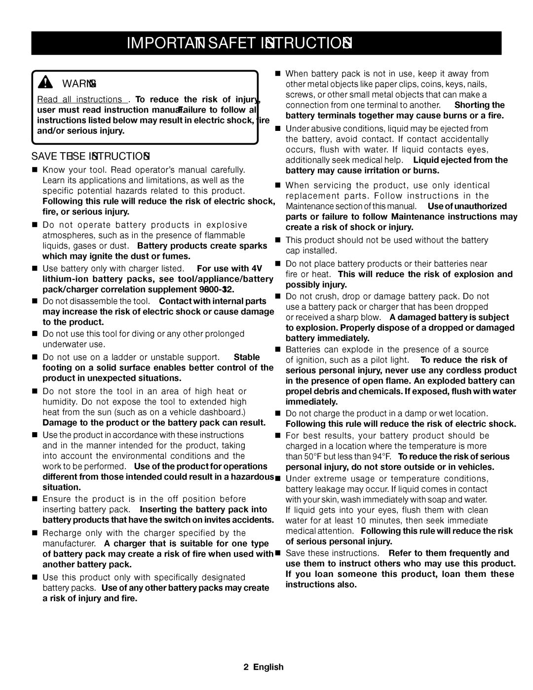 Ryobi RP4206 manuel dutilisation Important Safety Instructions 