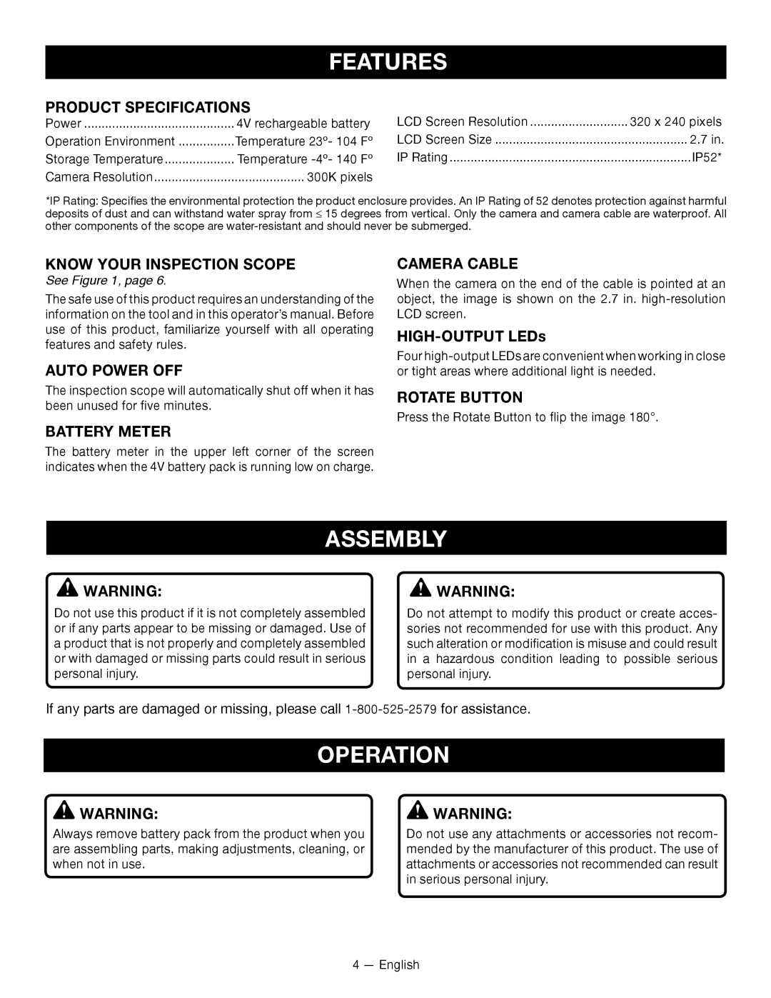 Ryobi RP4206 manuel dutilisation Features, Assembly, Operation 