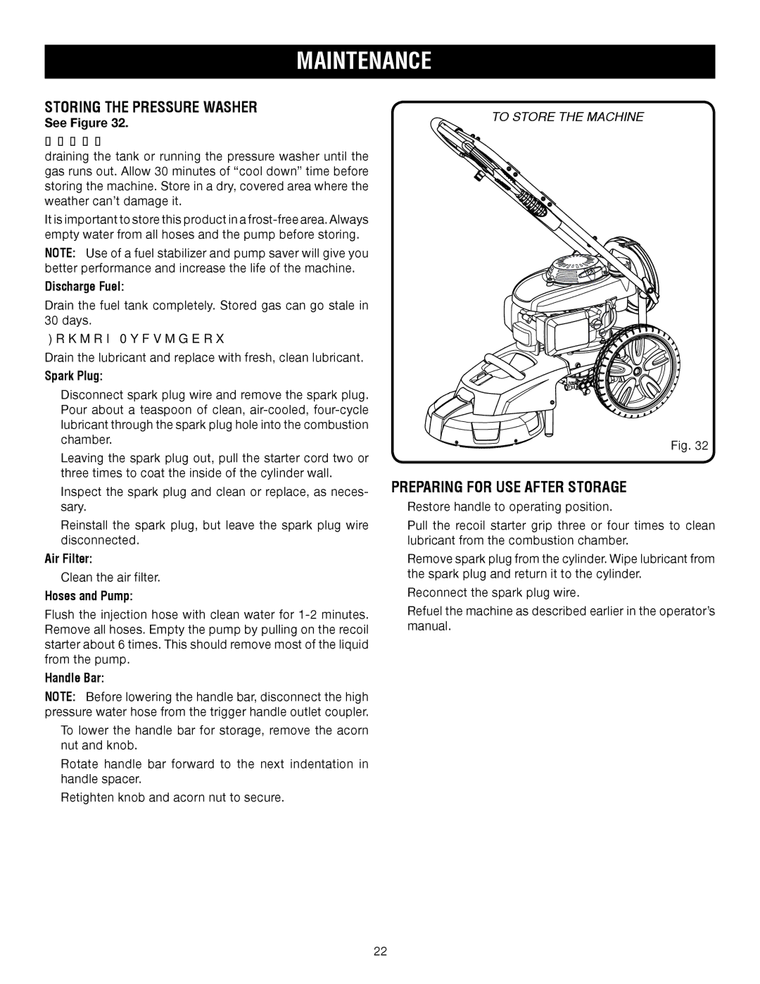 Ryobi RPW2500WB user manual Storing the Pressure Washer, Preparing for USE After Storage, To Store the Machine 