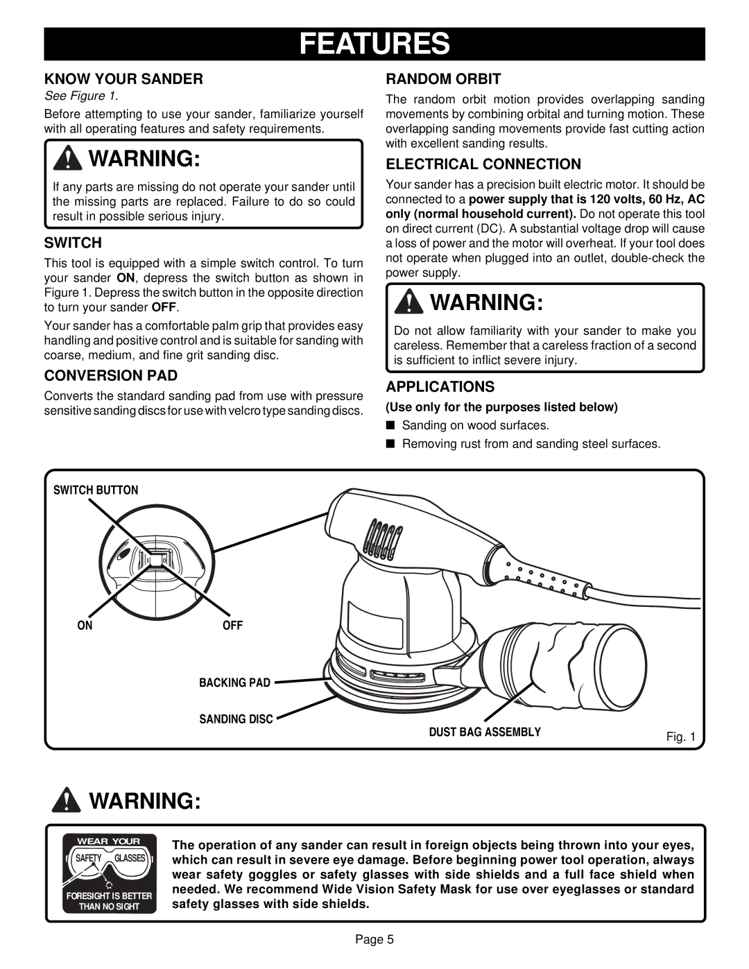 Ryobi RS240 specifications Features 