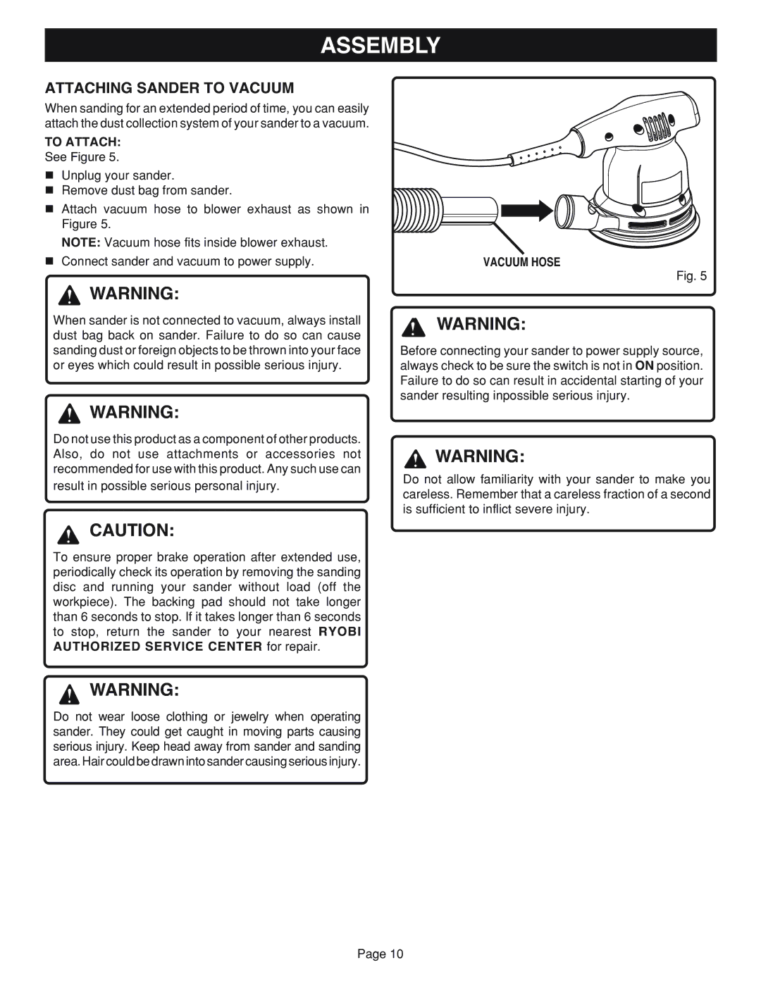 Ryobi RS2418 manual Attaching Sander to Vacuum, To Attach 