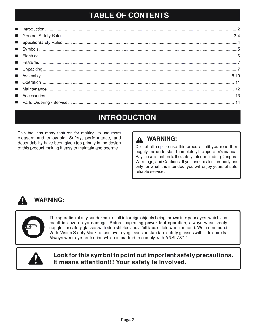 Ryobi RS2418 manual Introduction, Table of Contents 