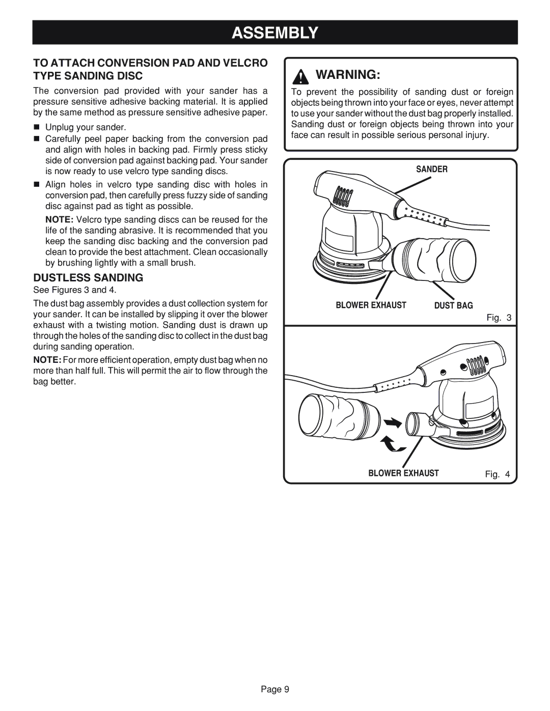 Ryobi RS2418 manual To Attach Conversion PAD and Velcro Type Sanding Disc, Dustless Sanding, See Figures 3 