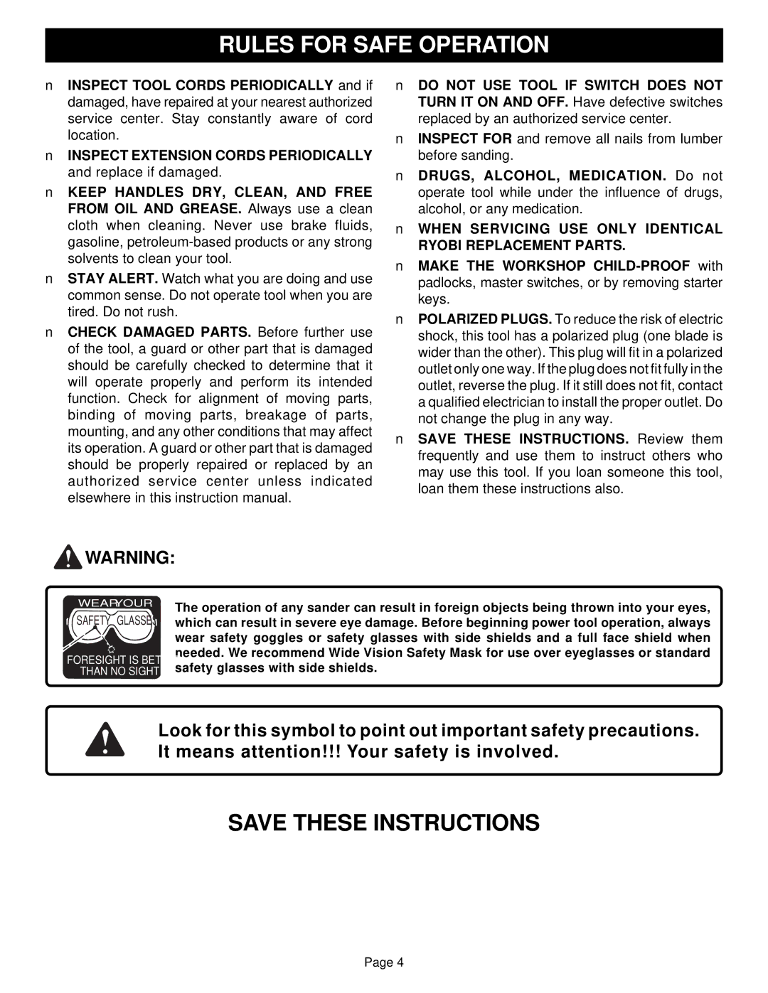 Ryobi RS280 specifications When Servicing USE only Identical Ryobi Replacement Parts 