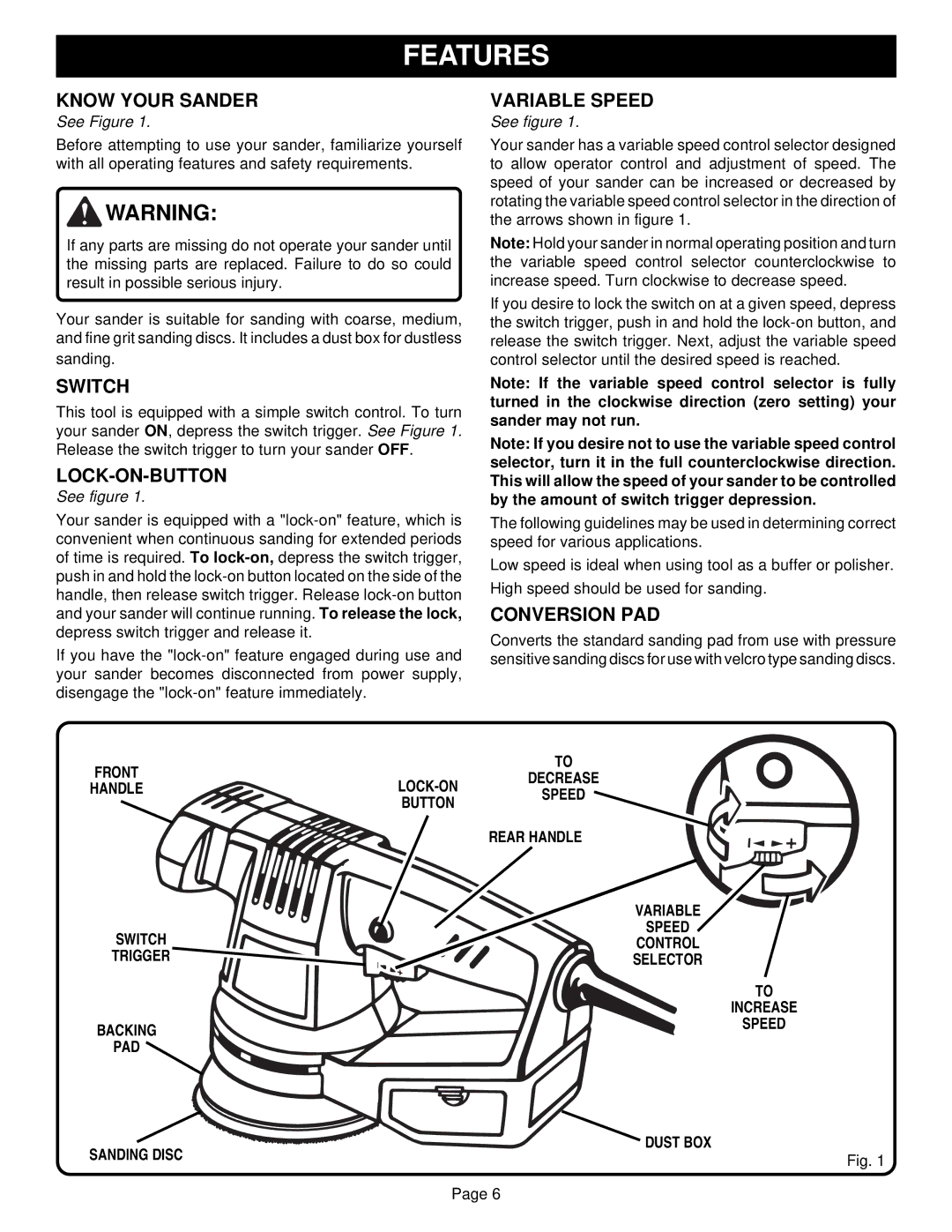 Ryobi RS280 specifications Features 