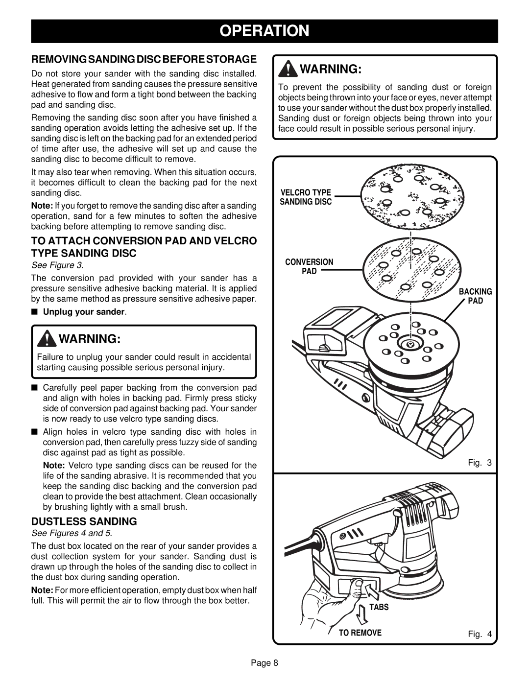 Ryobi RS280 Removing Sanding Disc Before Storage, To Attach Conversion PAD and Velcro Type Sanding Disc, Dustless Sanding 