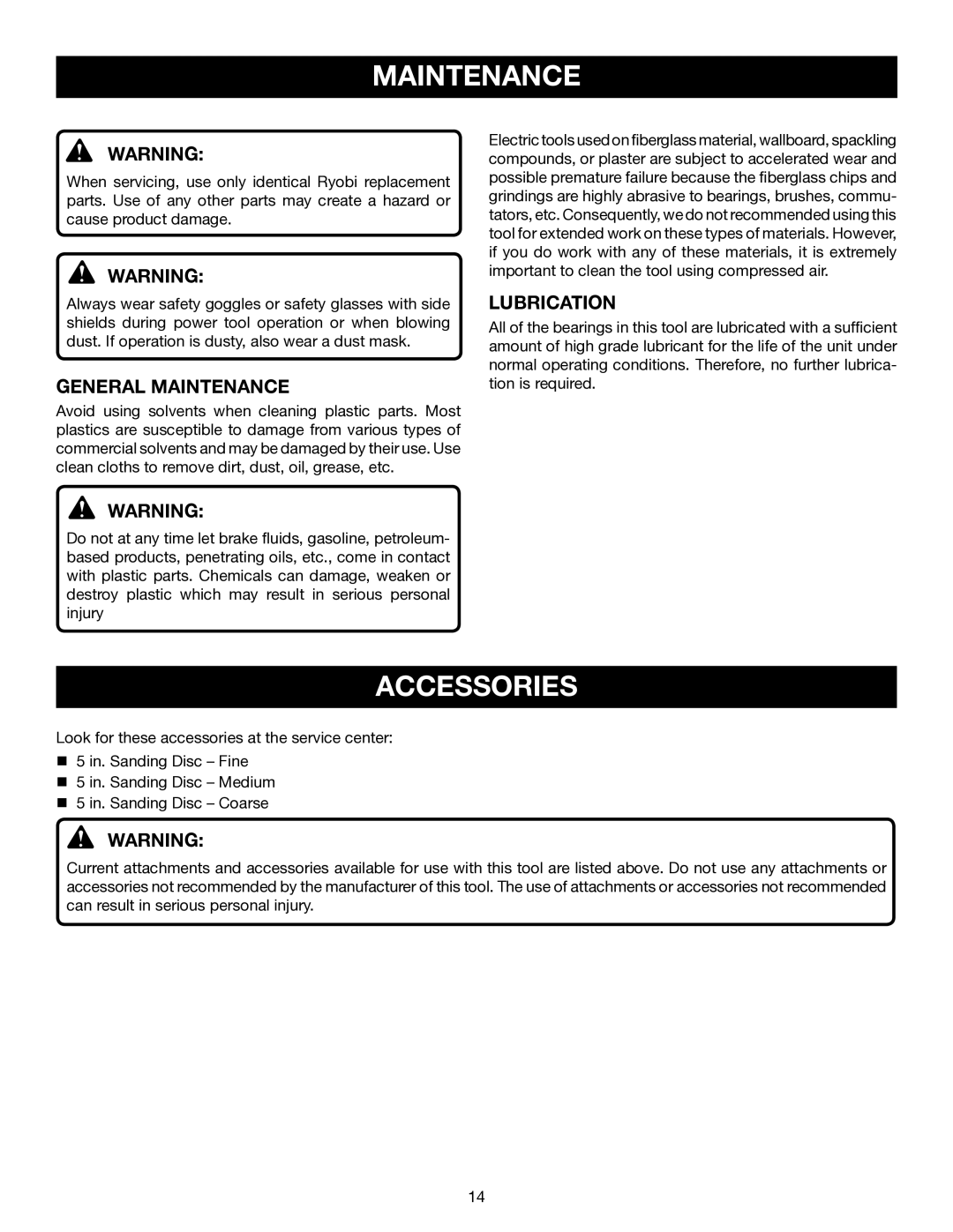 Ryobi RS281VS manual Accessories, General Maintenance, Lubrication 