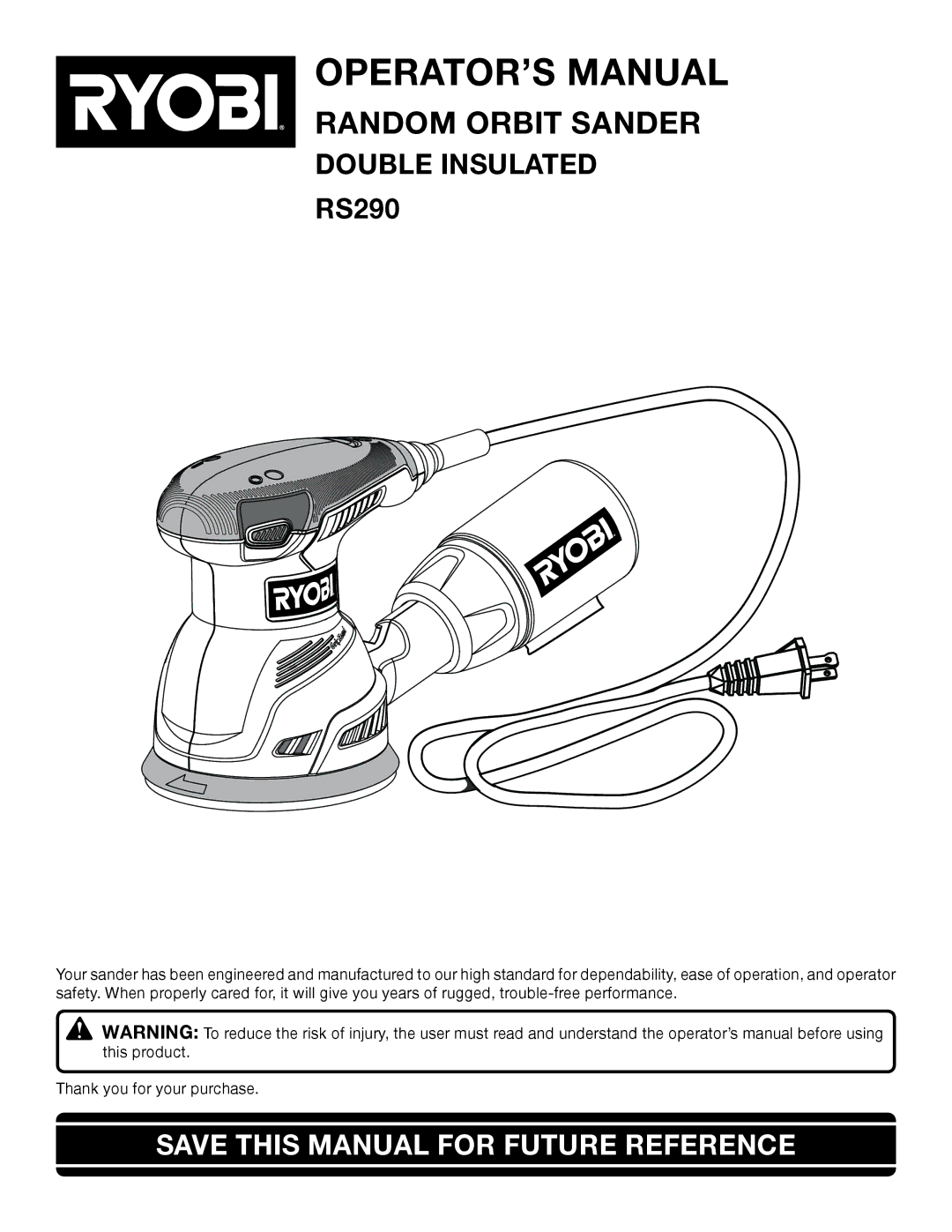 Ryobi RS290 manual OPERATOR’S Manual, Save this Manual for Future Reference 