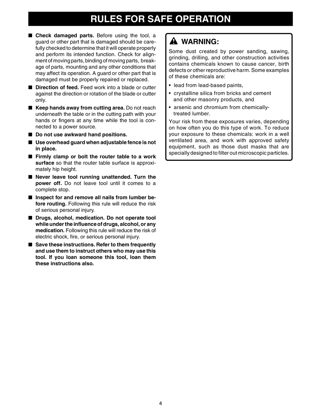 Ryobi RT101 manual Rules for Safe Operation 