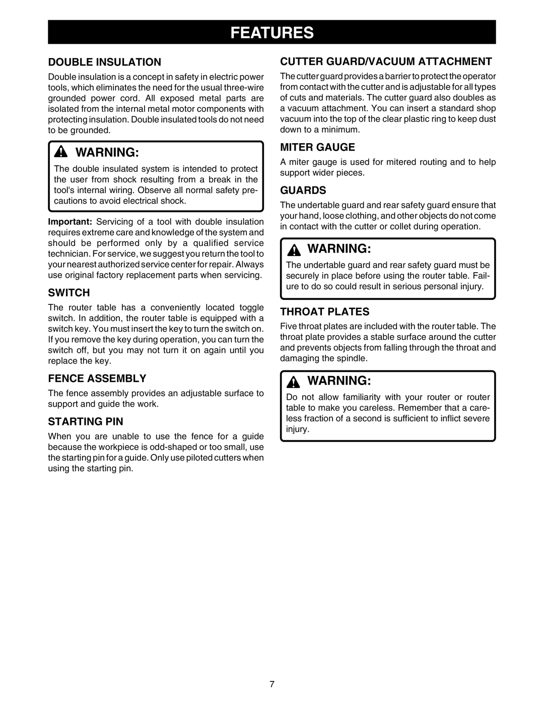 Ryobi RT101 manual Features 