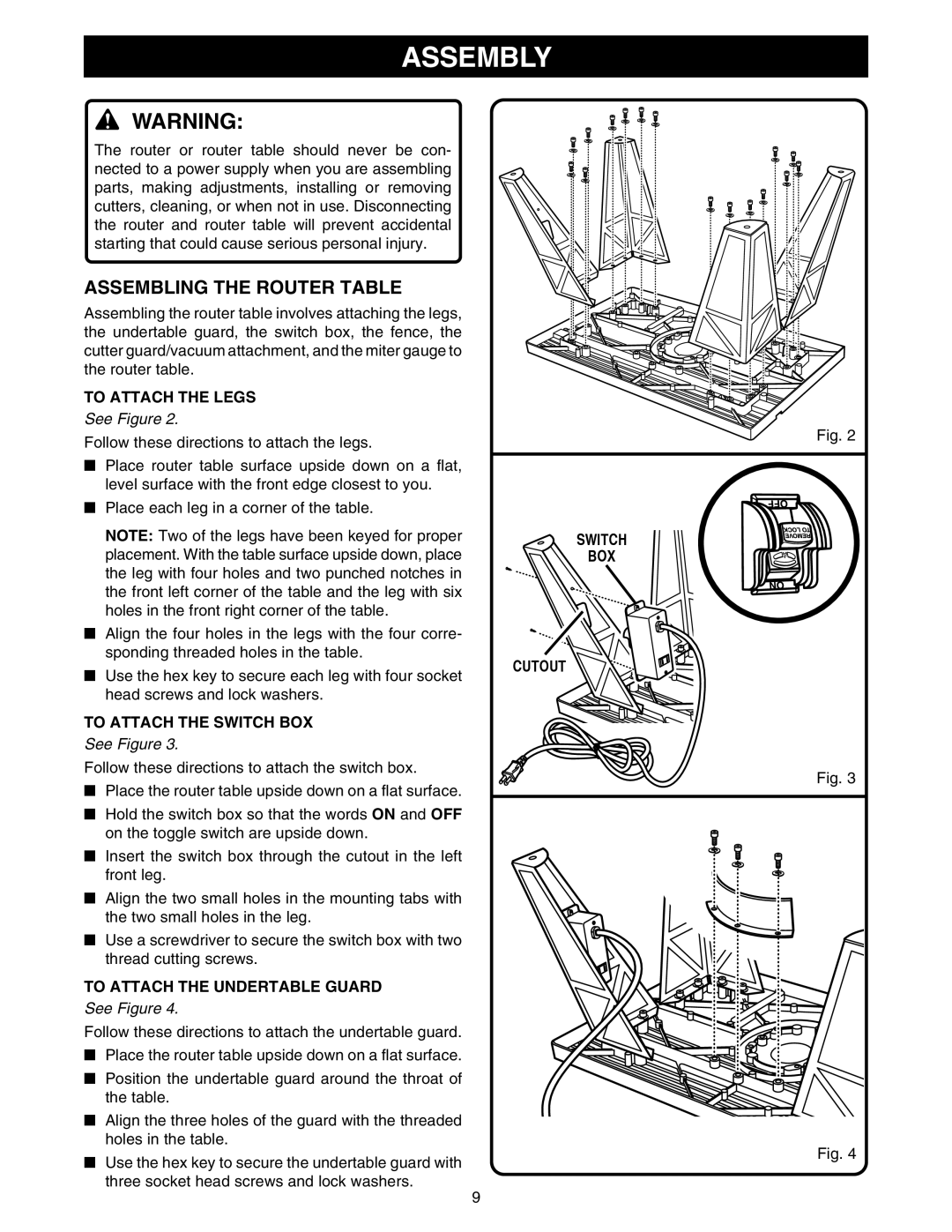 Ryobi RT101 manual Assembly, Assembling the Router Table 