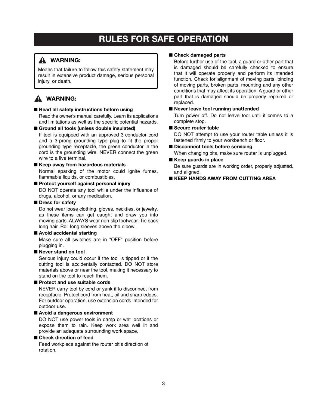 Ryobi RT401W manual Rules for Safe Operation 