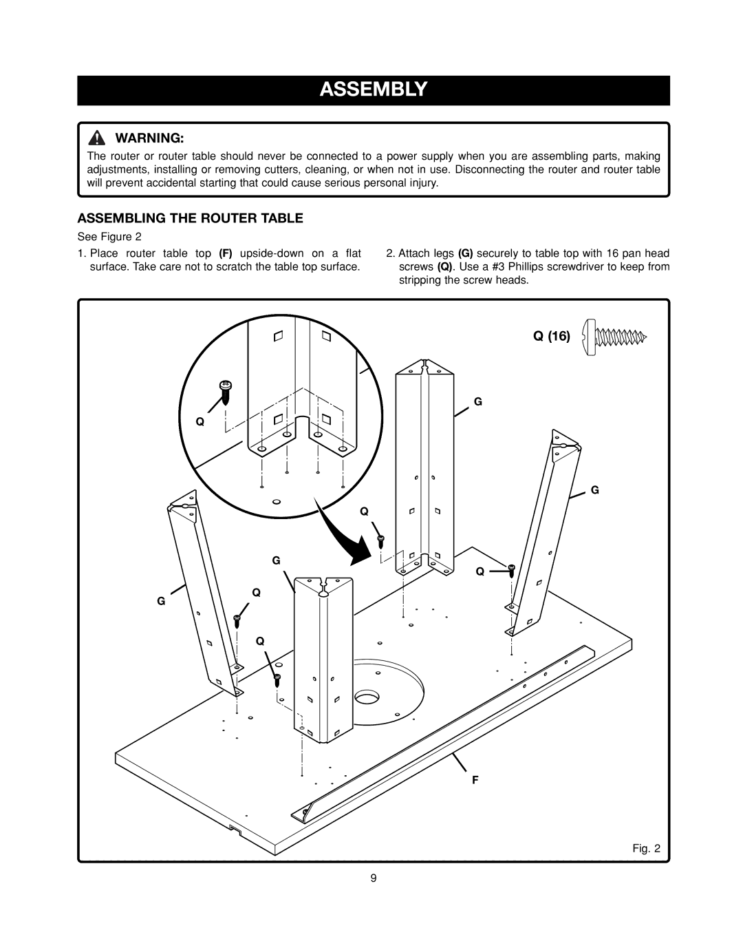 Ryobi RT401W manual Assembly, Assembling the Router Table 