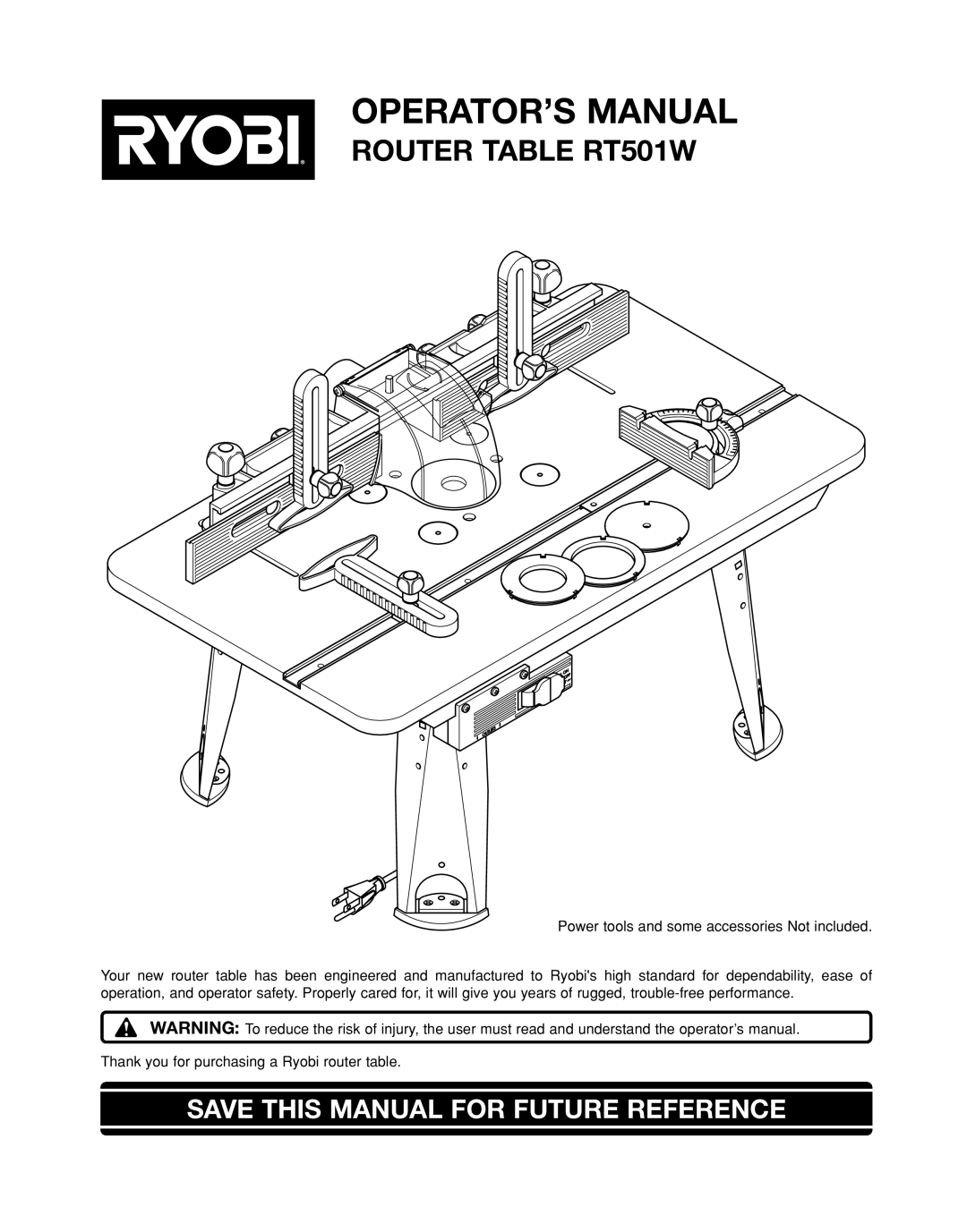 Ryobi RT501W manual OPERATOR’S Manual, Save this Manual for Future Reference 