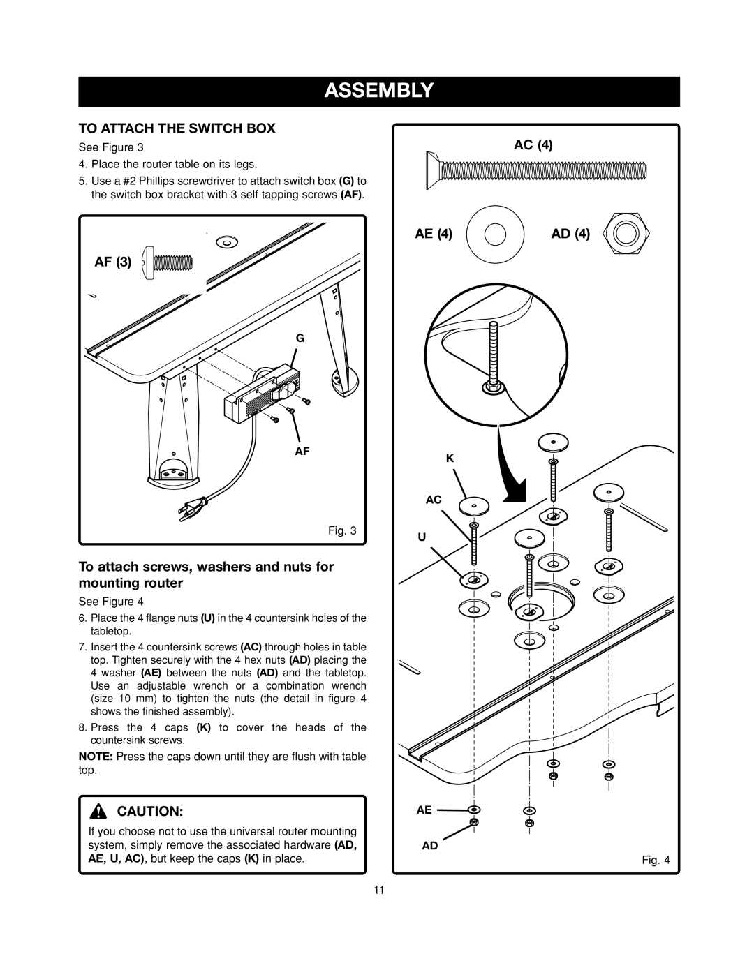 Ryobi RT501W manual To Attach the Switch BOX, To attach screws, washers and nuts for mounting router 