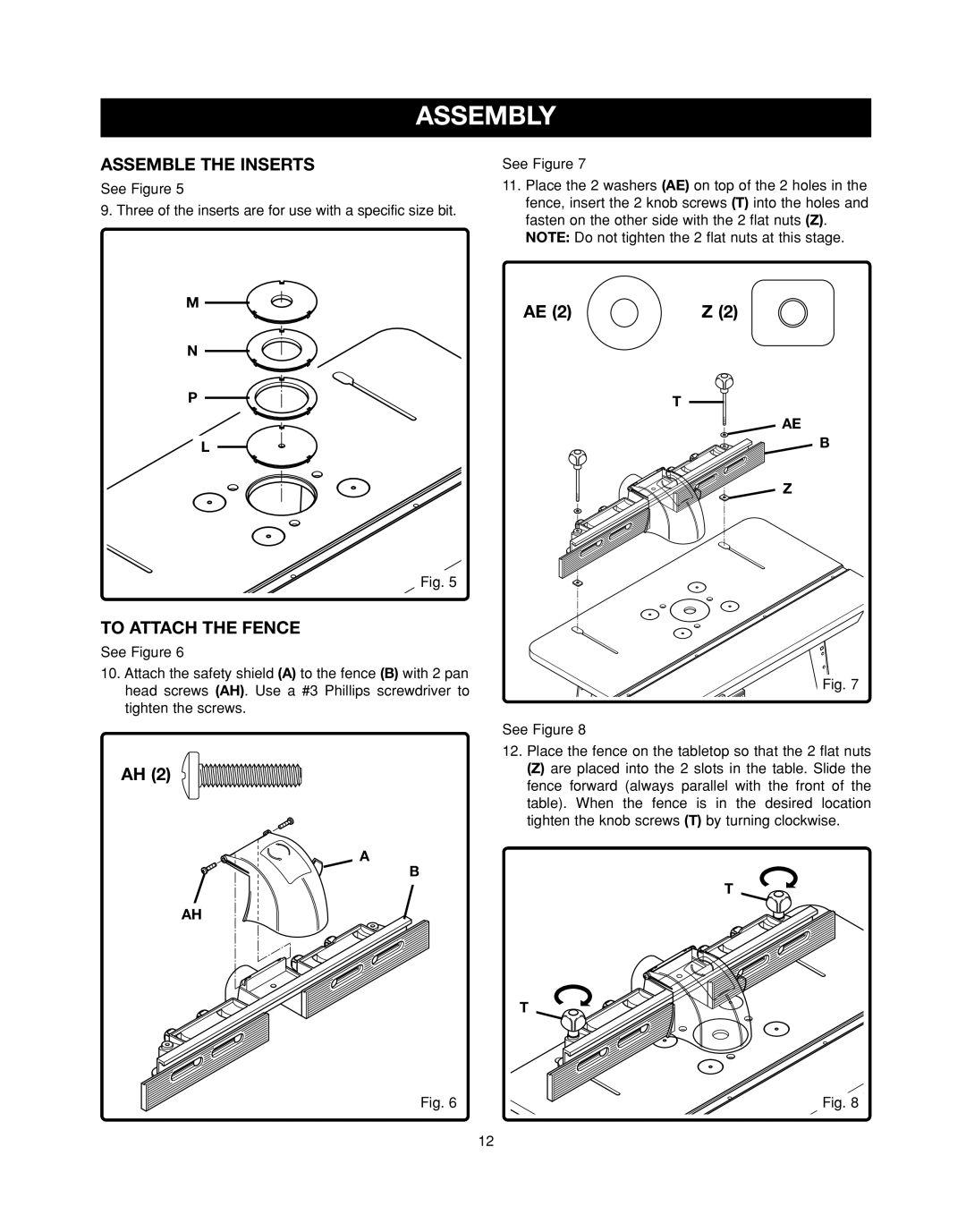 Ryobi RT501W manual Assemble the Inserts, To Attach the Fence 