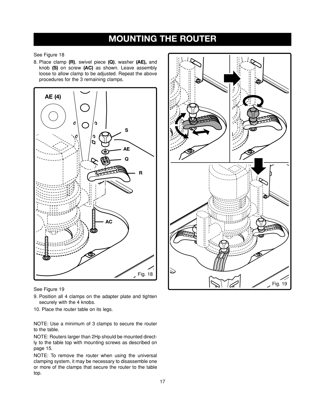 Ryobi RT501W manual Mounting the Router 