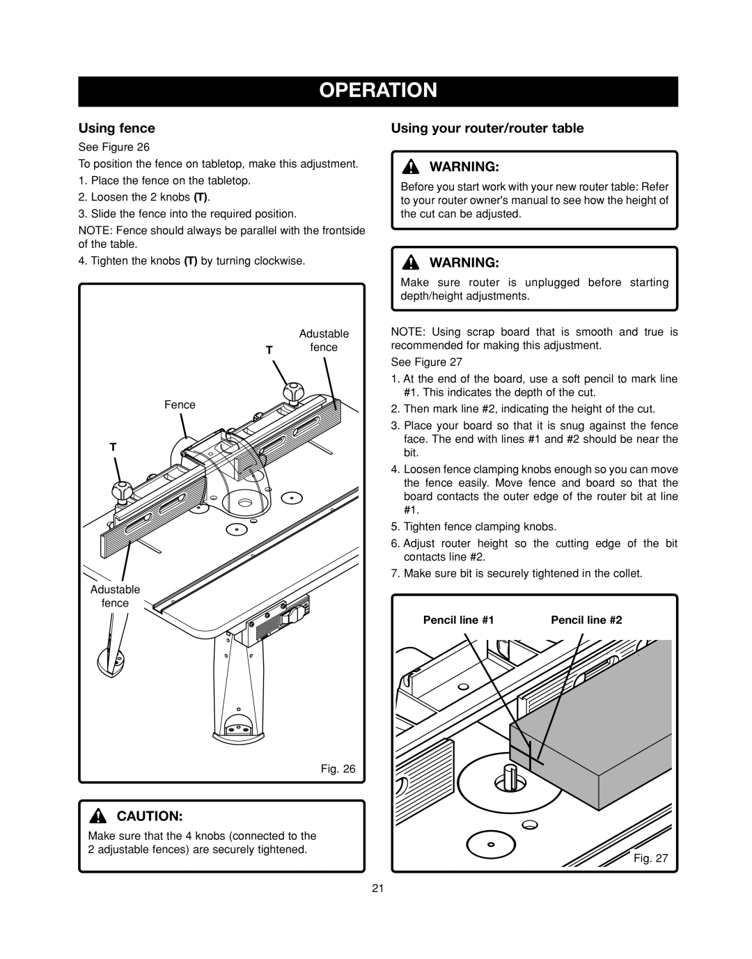 Ryobi RT501W manual Using fence, Using your router/router table, Pencil line #1 