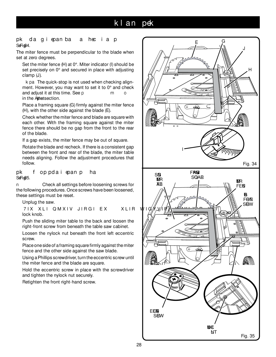 Ryobi RTS31 manual To Check Miter Fence Alignment, To Adjust the Miter table, Eccentric Screw Nylock NUT 