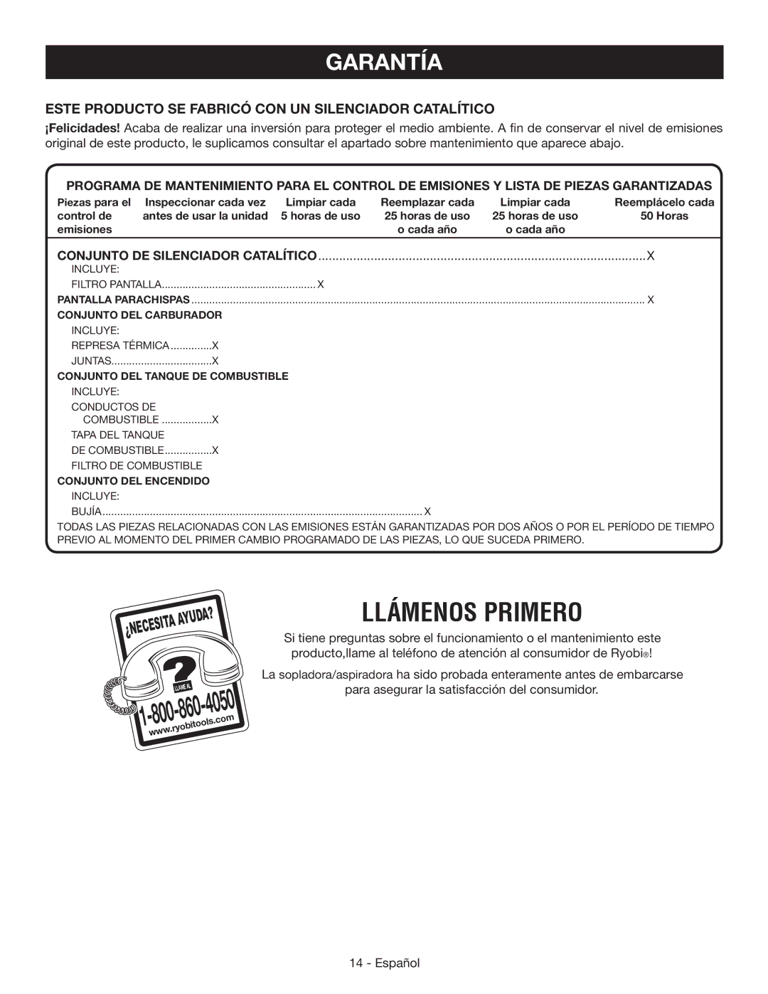 Ryobi RY09050 Este producto se fabricó con un silenciador catalítico, Conjunto DE Silenciador Catalítico 