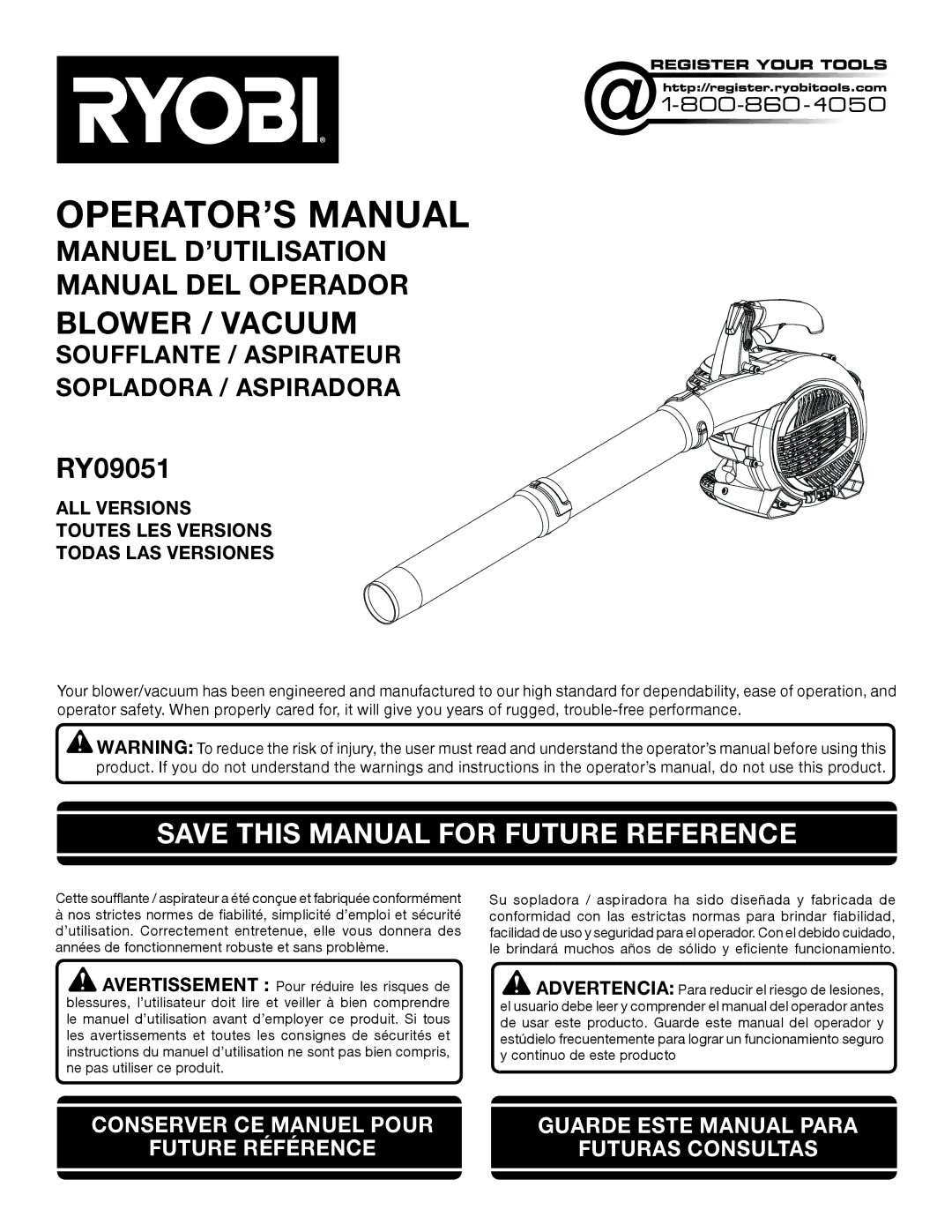 Ryobi RY09051 manuel dutilisation Save this Manual for Future Reference 