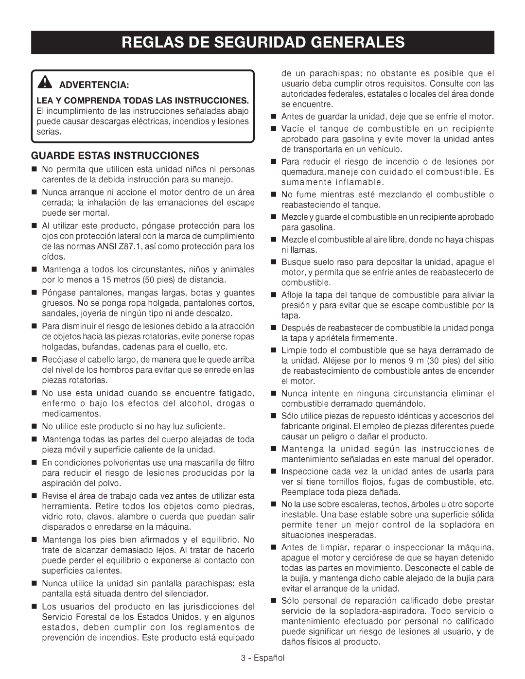 Ryobi RY09051 manuel dutilisation Reglas DE Seguridad Generales, Guarde Estas Instrucciones, Advertencia 