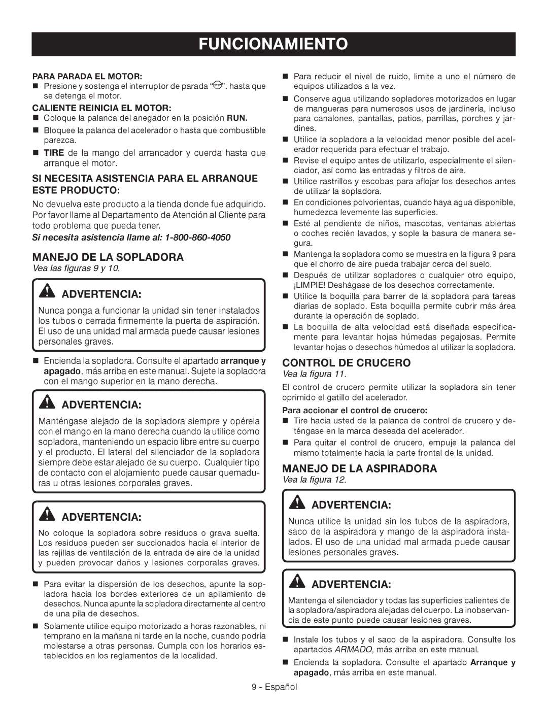 Ryobi RY09051 Manejo DE LA Sopladora, Manejo DE LA Aspiradora, SI Necesita Asistencia Para EL ­ARRANQUE Este Producto 