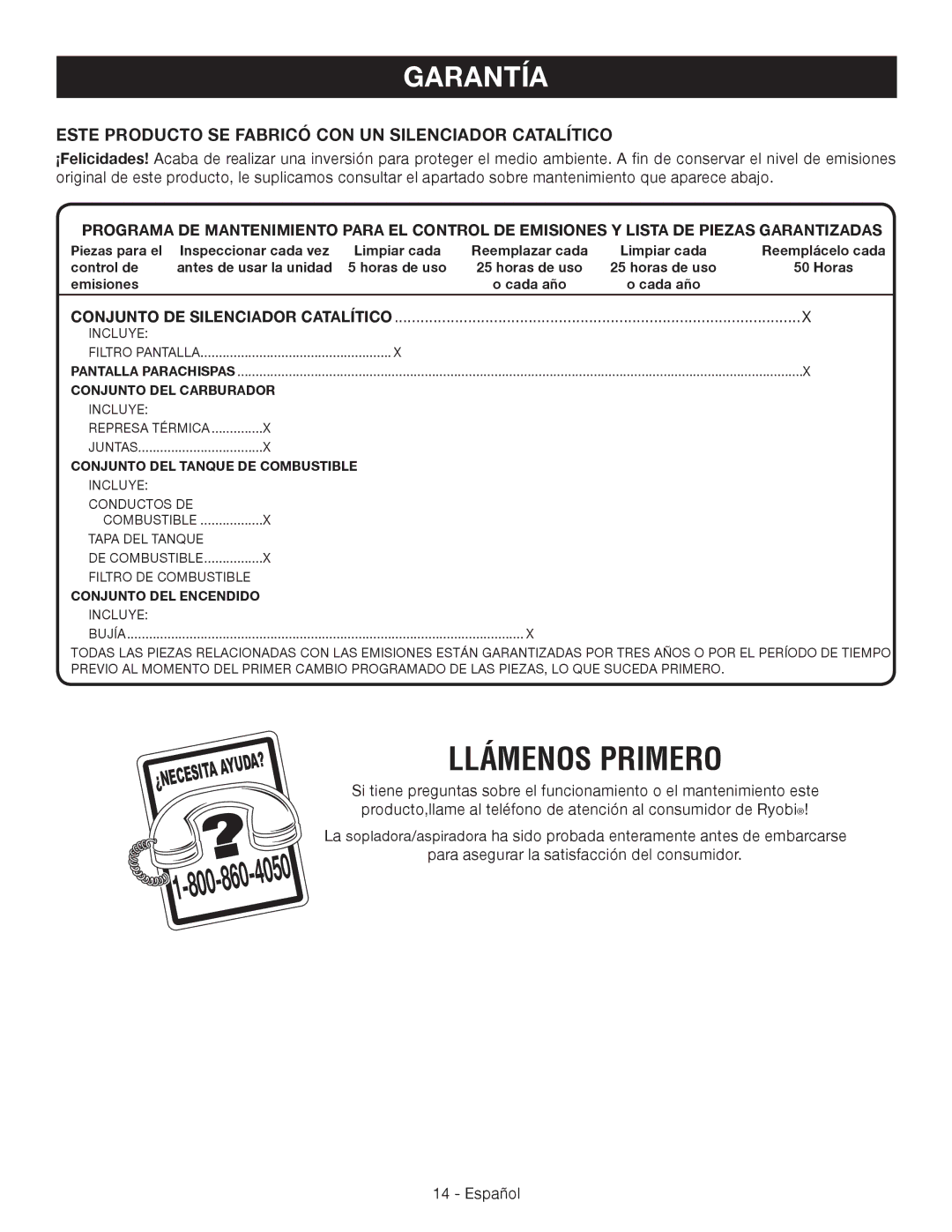 Ryobi RY09051 Este Producto SE Fabricó CON UN Silenciador Catalítico, Conjunto DE Silenciador Catalítico 