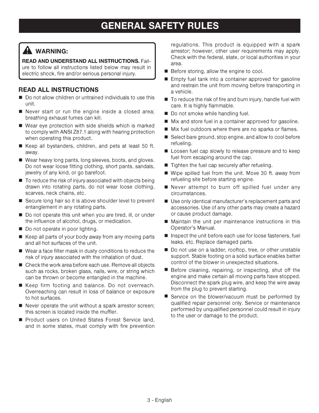 Ryobi RY09051 manuel dutilisation General Safety Rules, Read ALL Instructions 