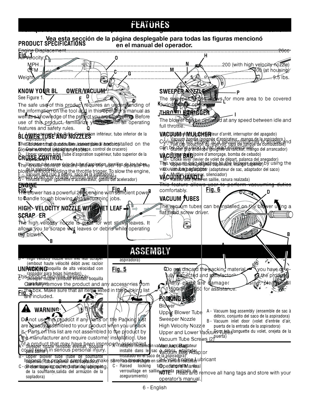 Ryobi RY09051 manuel dutilisation Features, Assembly 