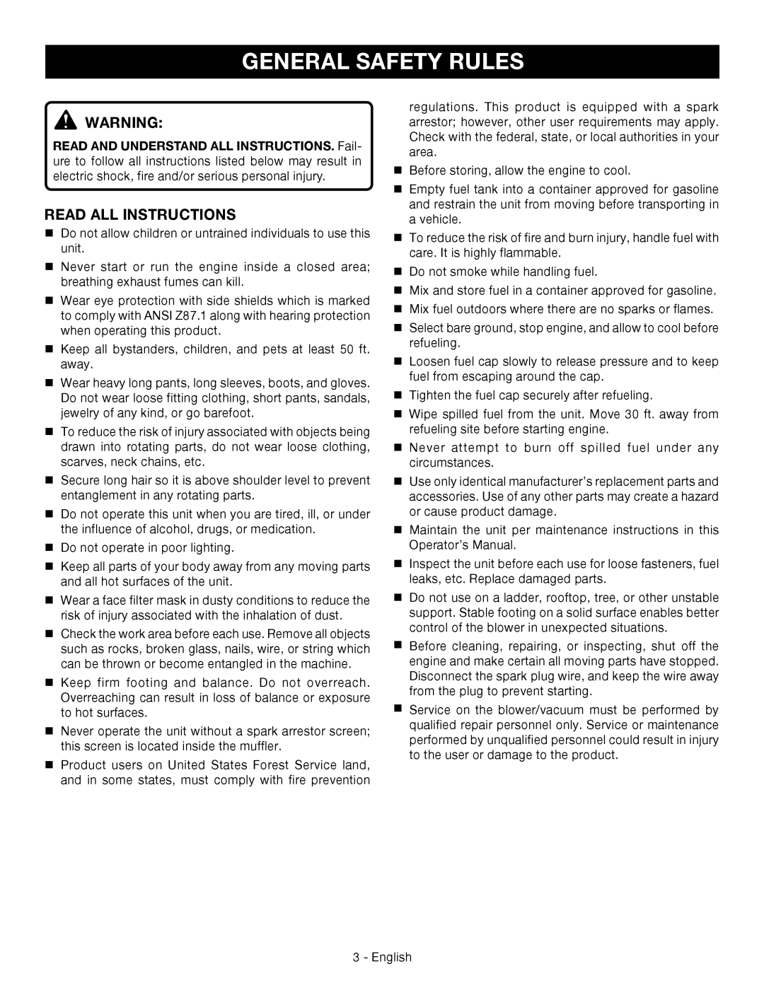 Ryobi RY09051 manuel dutilisation General Safety Rules, Read All Instructions 