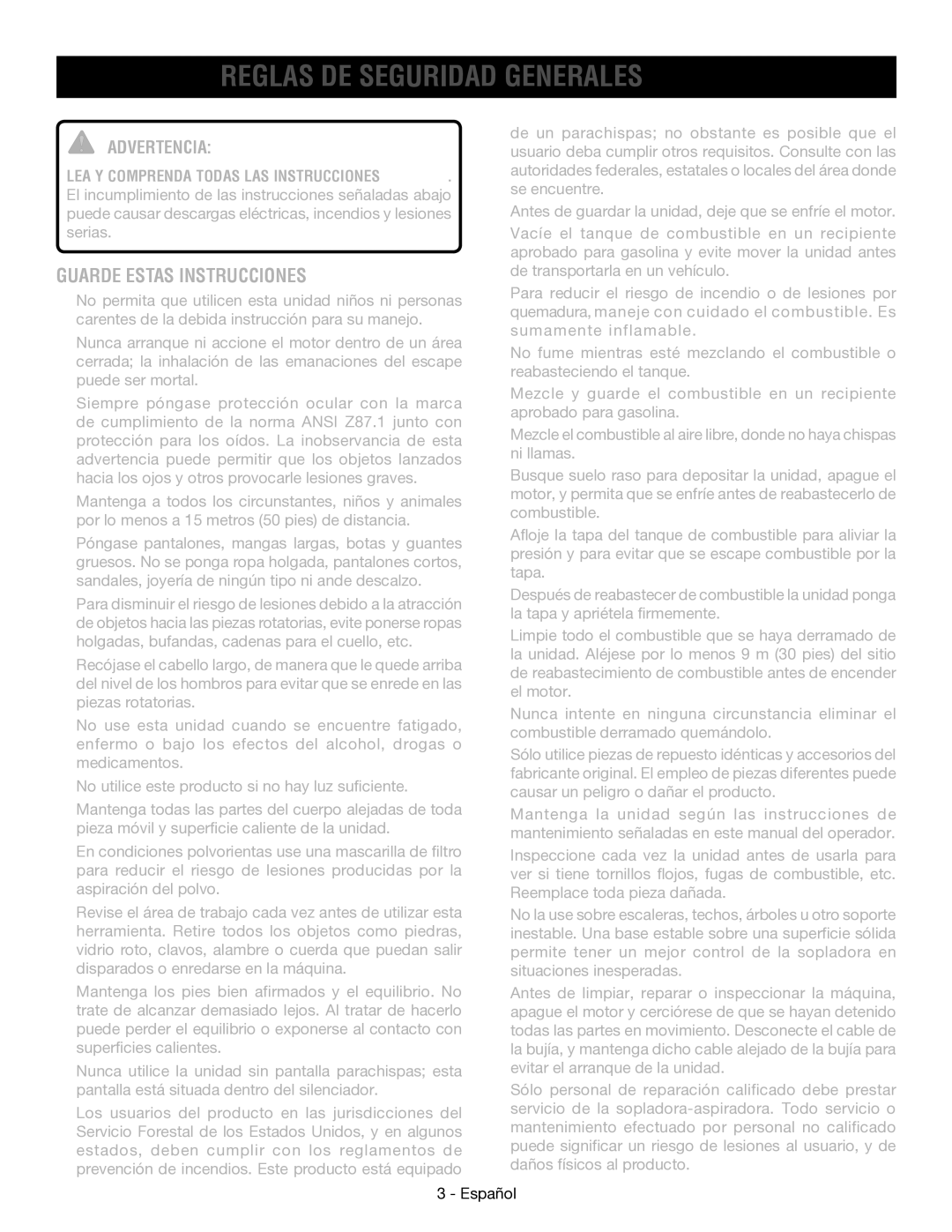 Ryobi RY09053 manuel dutilisation Reglas DE Seguridad Generales, Guarde Estas Instrucciones, Advertencia 