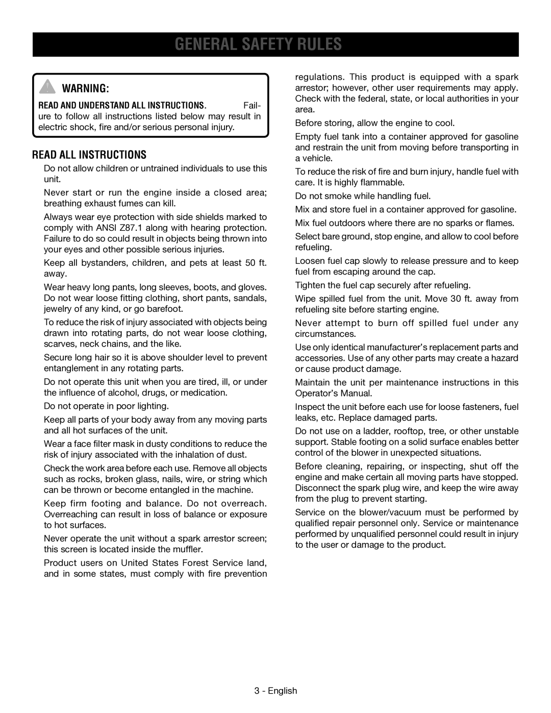 Ryobi RY09053 manuel dutilisation General Safety Rules, Read ALL Instructions 