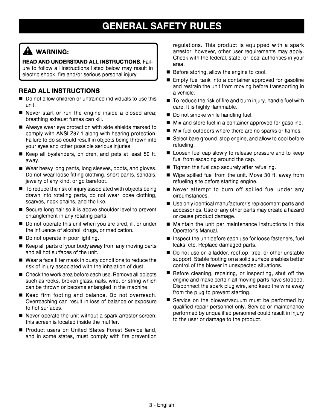 Ryobi RY09053 manuel dutilisation General Safety Rules, Read All Instructions 