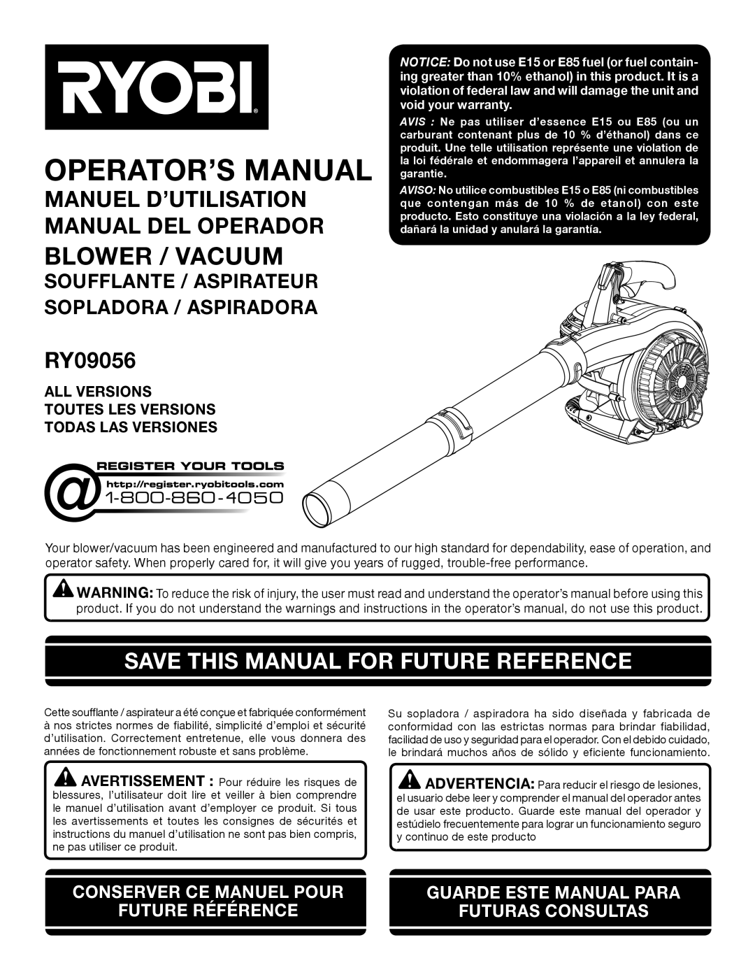 Ryobi RY09056 manuel dutilisation Save this Manual for Future Reference 