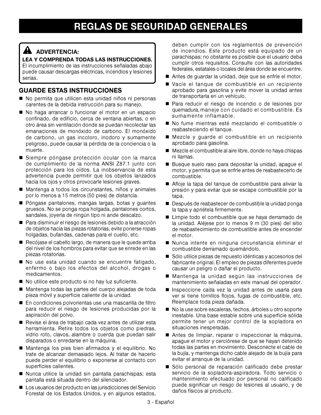 Ryobi RY09056 manuel dutilisation Reglas de seguridad generales, Guarde estas instrucciones, Advertencia 