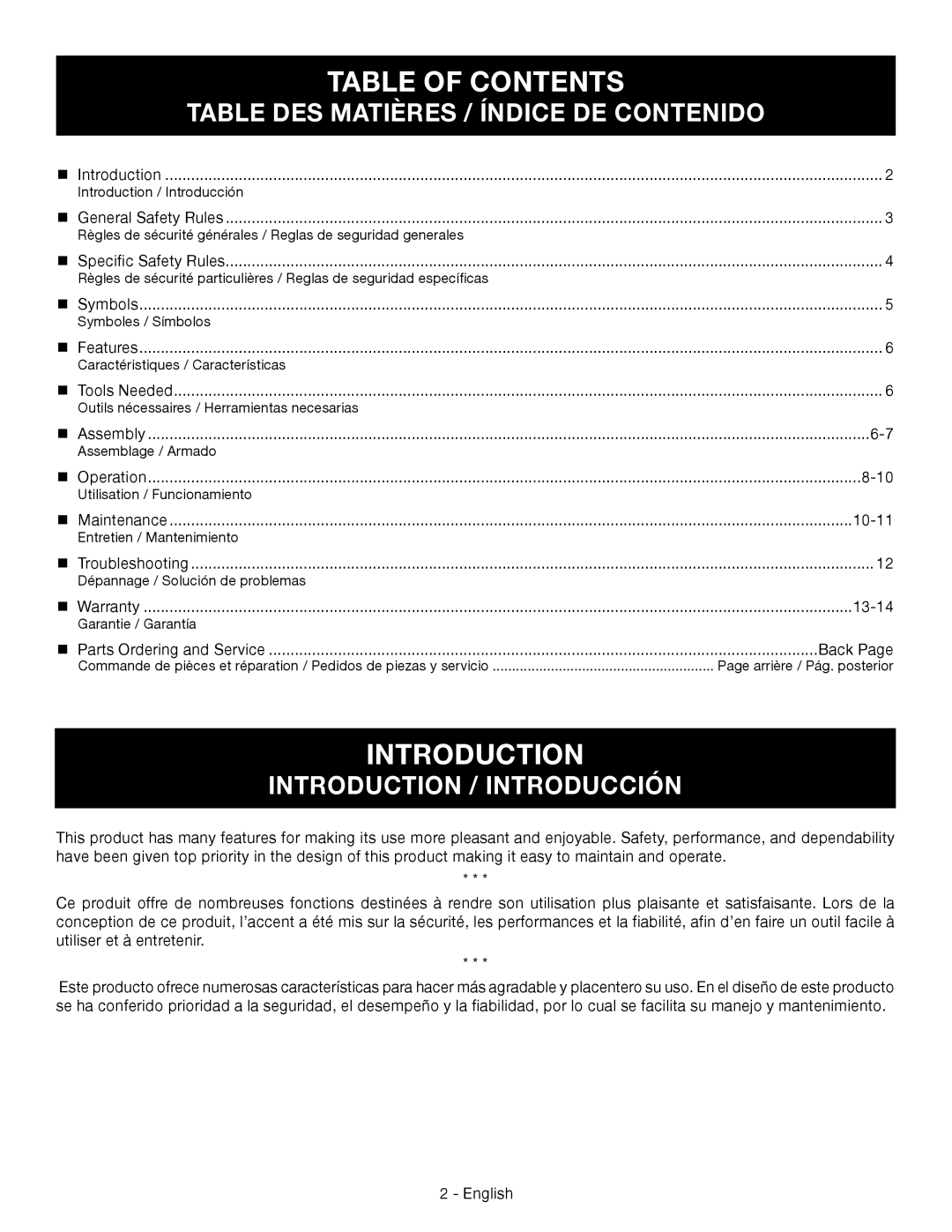 Ryobi RY09056 manuel dutilisation Table of Contents 