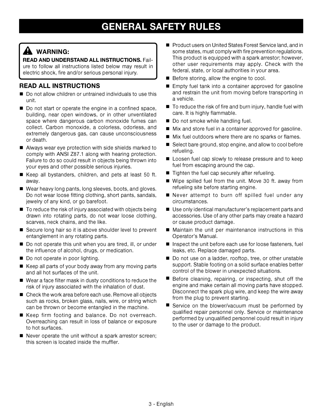 Ryobi RY09056 manuel dutilisation General Safety Rules, Read all instructions 