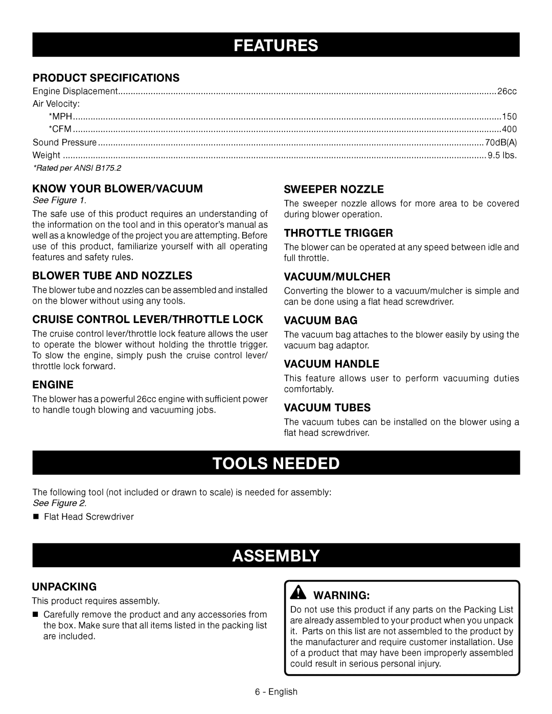 Ryobi RY09056 manuel dutilisation Tools Needed, Assembly 