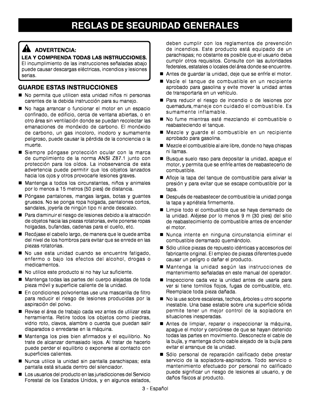 Ryobi RY09056 manuel dutilisation Reglas de seguridad generales, Guarde estas instrucciones, Advertencia 
