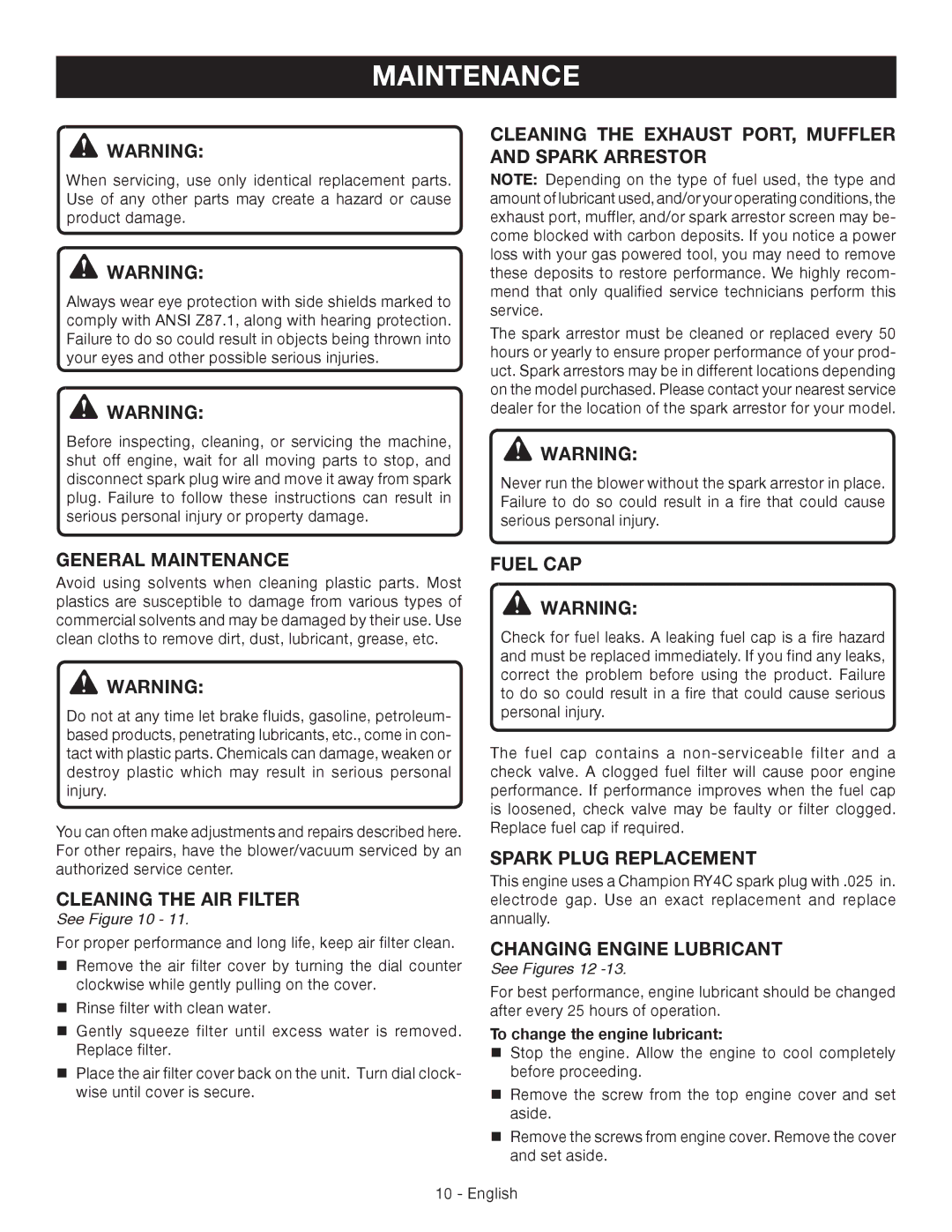 Ryobi RY09460 manuel dutilisation Maintenance 