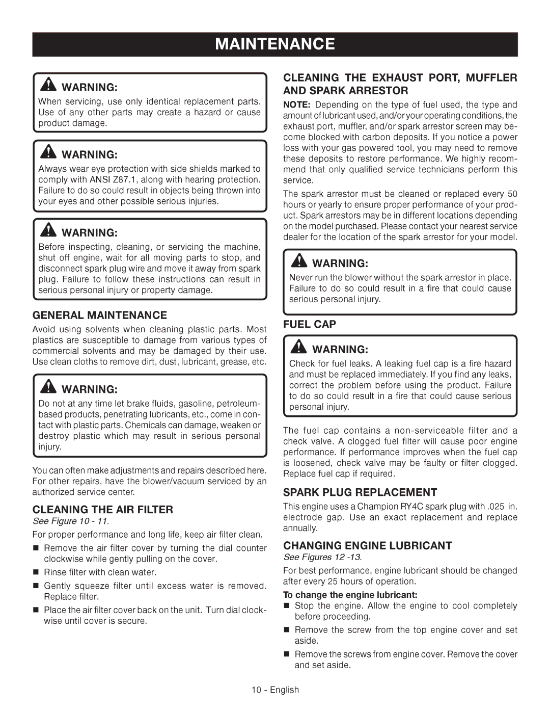 Ryobi RY09460 manuel dutilisation Maintenance 