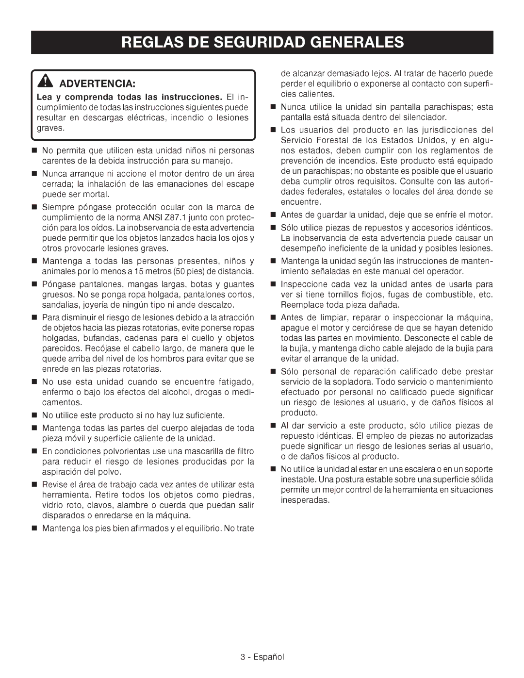 Ryobi RY09460 manuel dutilisation Reglas DE Seguridad Generales, Advertencia 