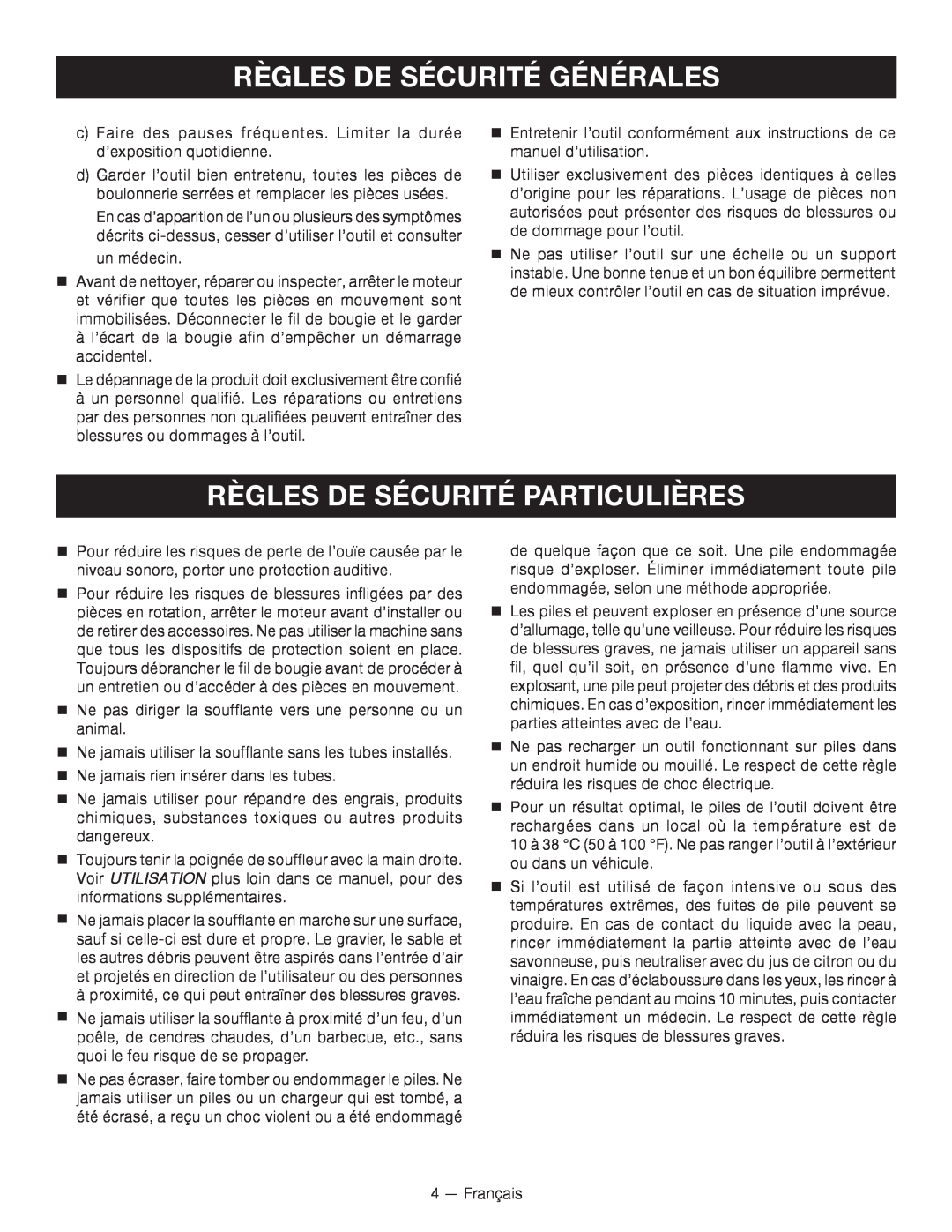 Ryobi RY09605 manuel dutilisation Règles De Sécurité Particulières, Règles De Sécurité Générales 