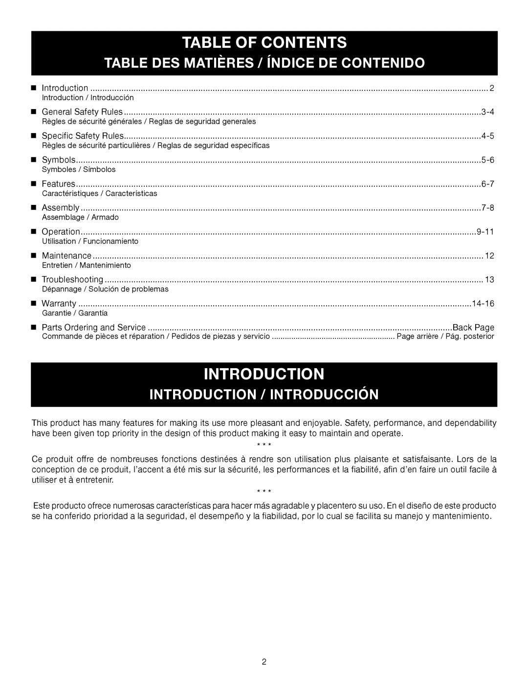 Ryobi RY09701, RY09600 manuel dutilisation Table of Contents 